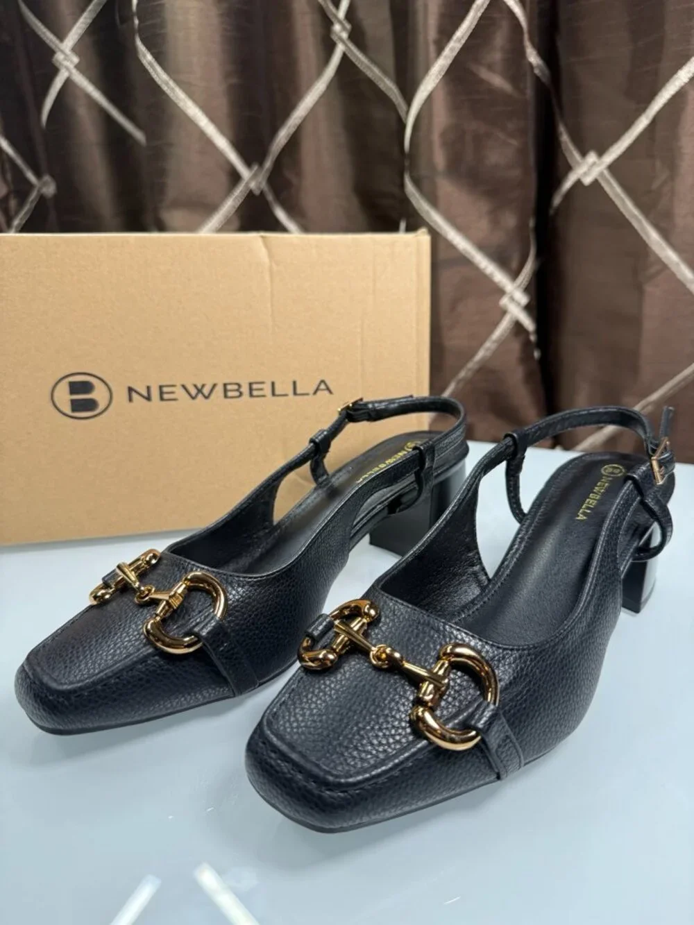 Newbella Black Horsebit Slingback Block Heel Pumps Size 9